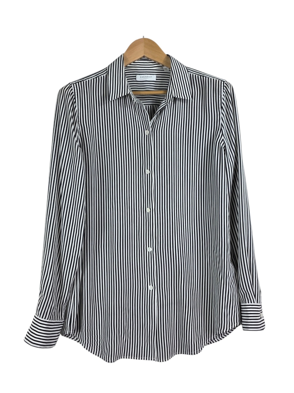 Equipment Silk Black & White Vertical Stripe Dress Shirt